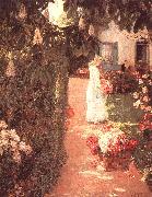 Childe Hassam Gathering Flowers in a French Garden oil painting